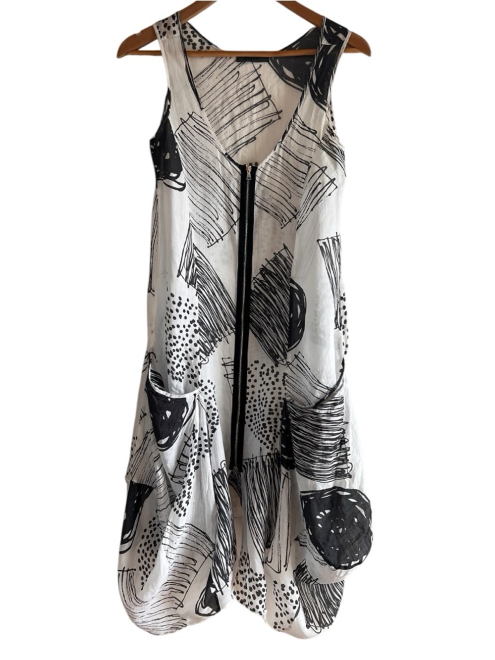 Crea Concepts ramie abstract print bubble hem zipper dress excellent condition